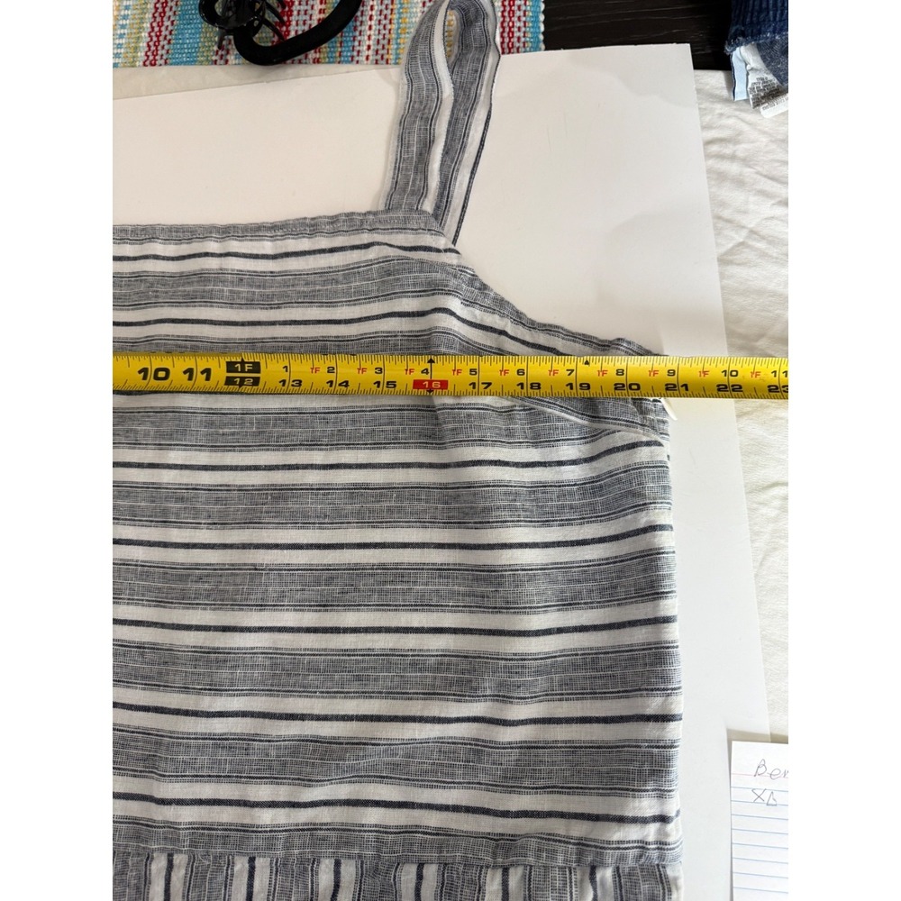 Beach Lunch Lounge Blue stripe Linen Cotton blend Romper Sz XL Coastal Nautical - Picture 9 of 13